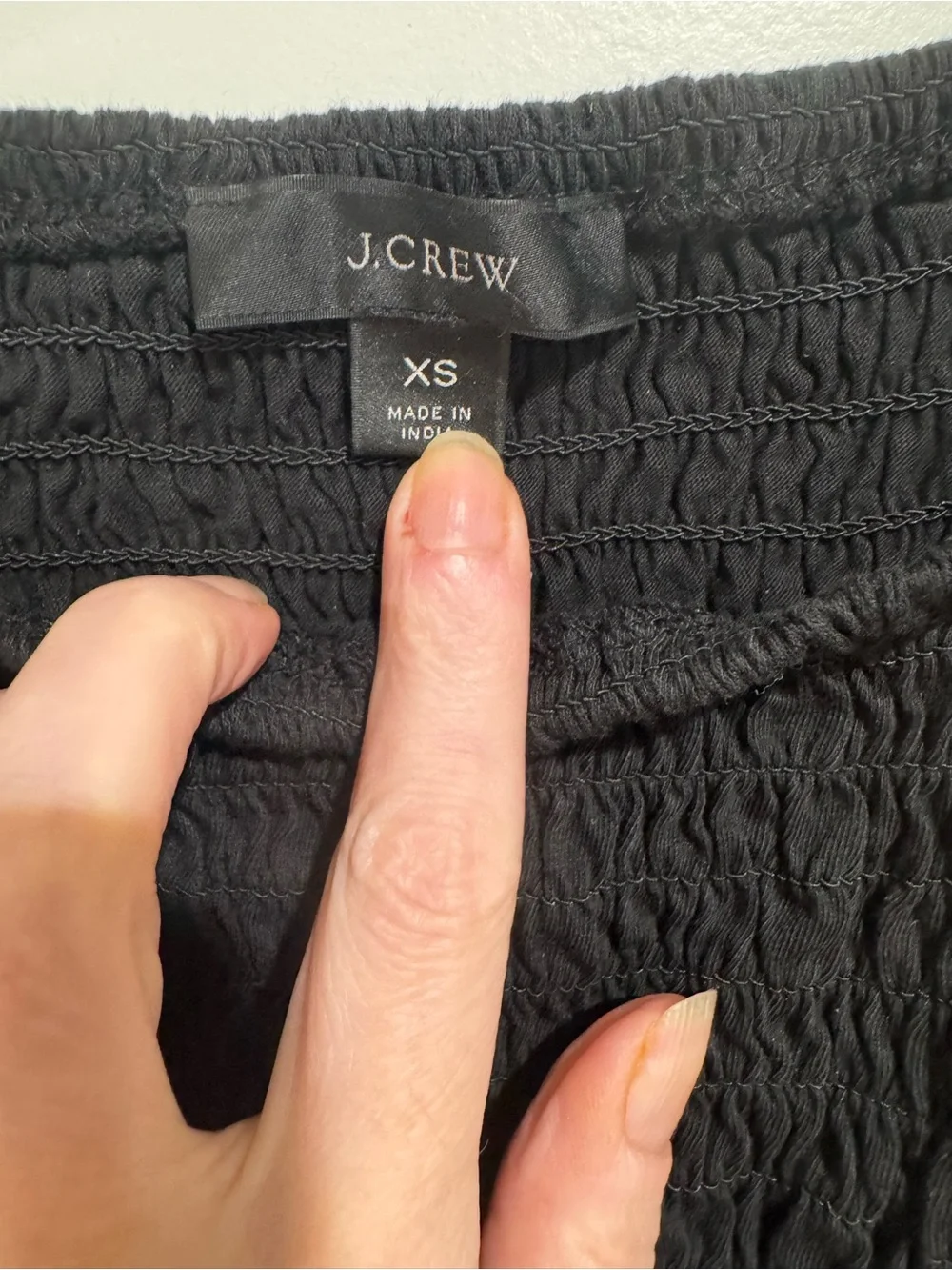J. Crew Black Smocked Puff-Sleeve Top